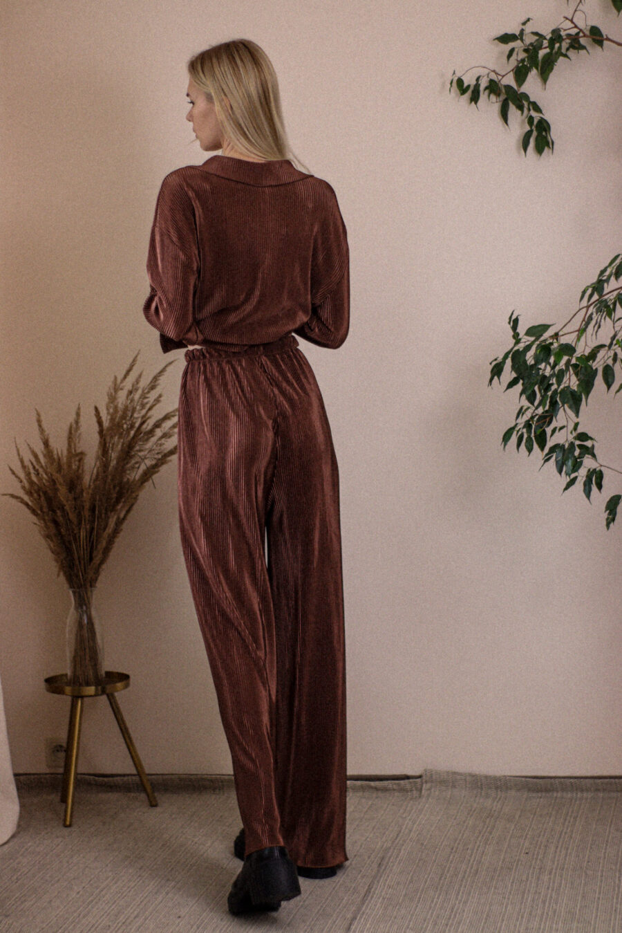 Myrtus - plisowany komplet: koszula i luźne spodnie