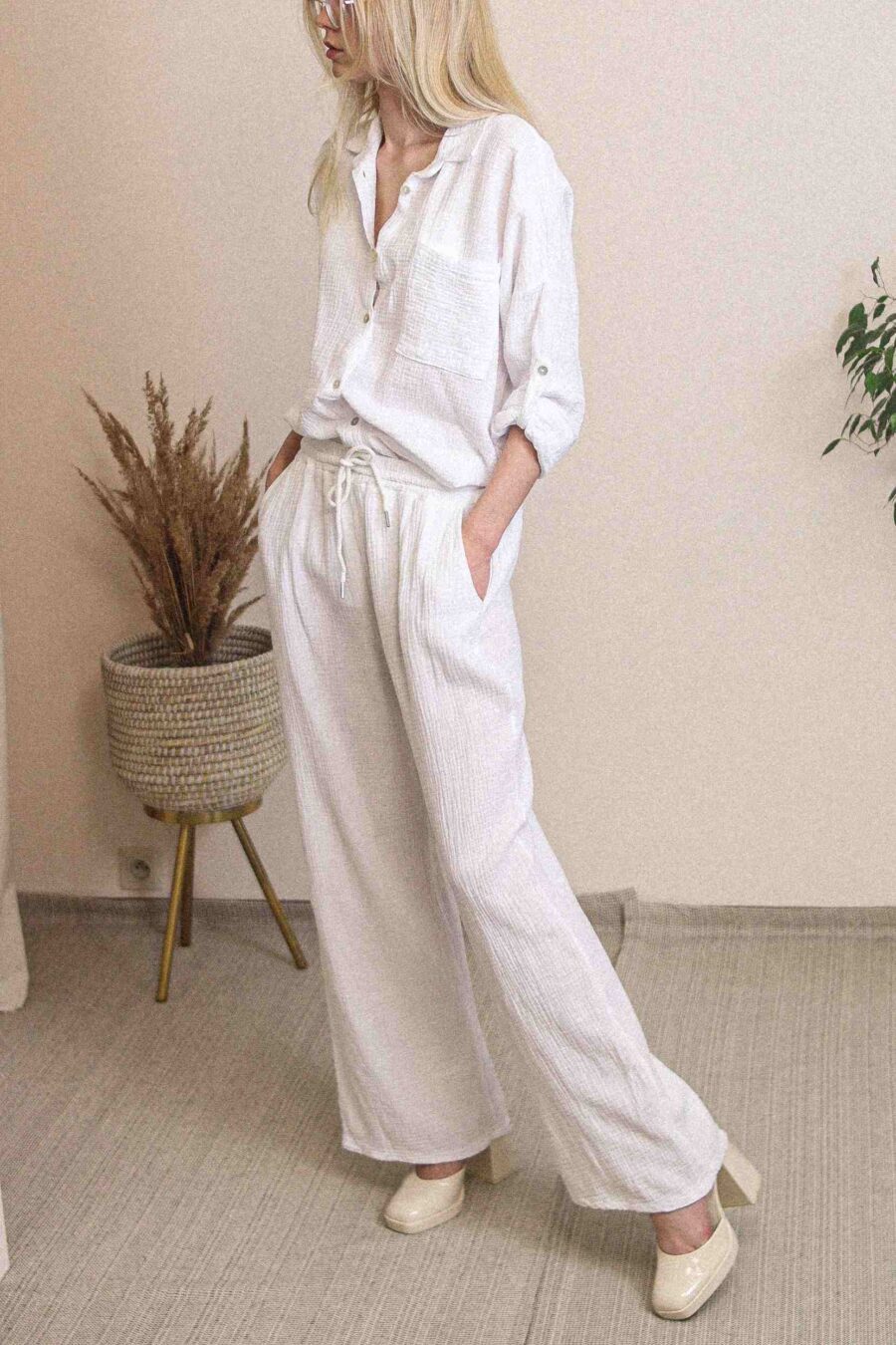 Millium Long - muślinowy komplet: koszula oversize i spodnie