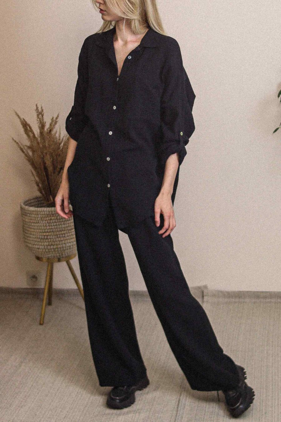 Millium Long - muślinowy komplet: koszula oversize i spodnie
