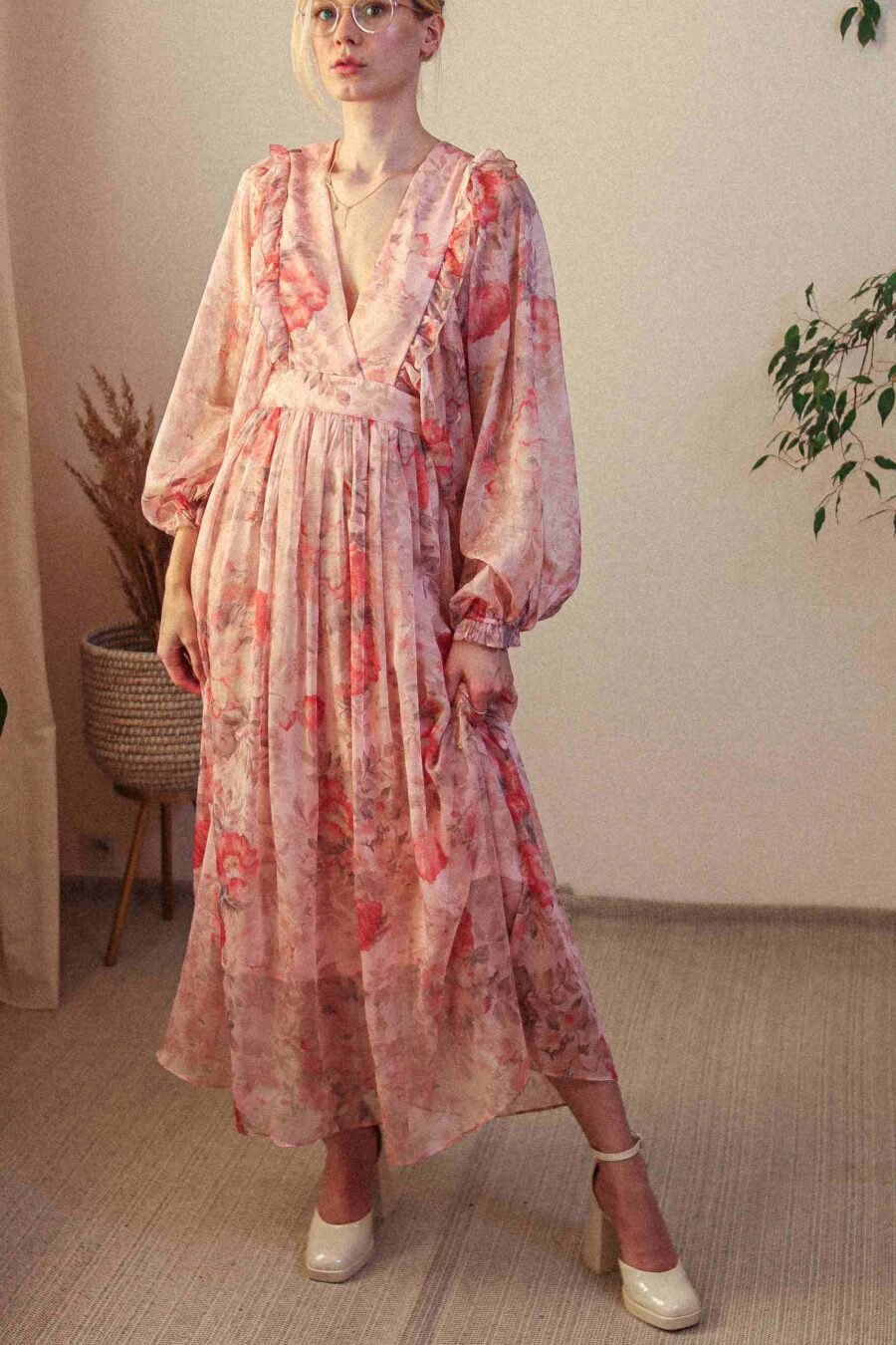 Primula - sukienka maxi z bufiastymi rękawami