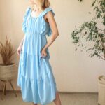 Urtica - sukienka midi z falbankami na ramiączkach