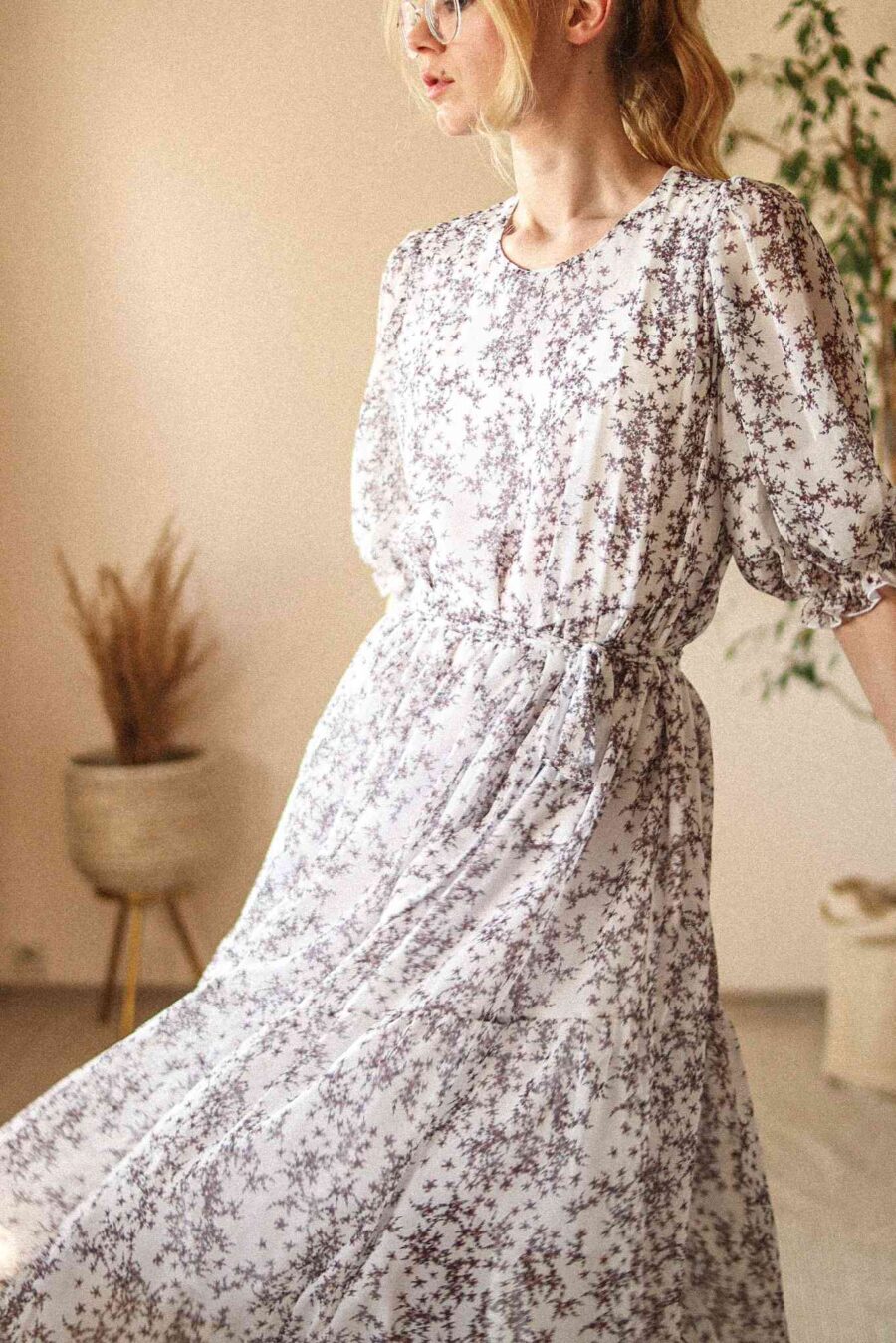 Calluna Print - luźna sukienka z paskiem