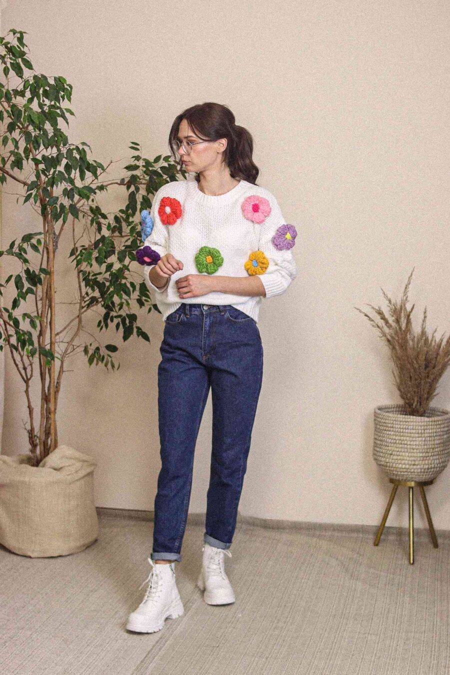 Tagetes - sweter z kolorowymi kwiatkami 3D