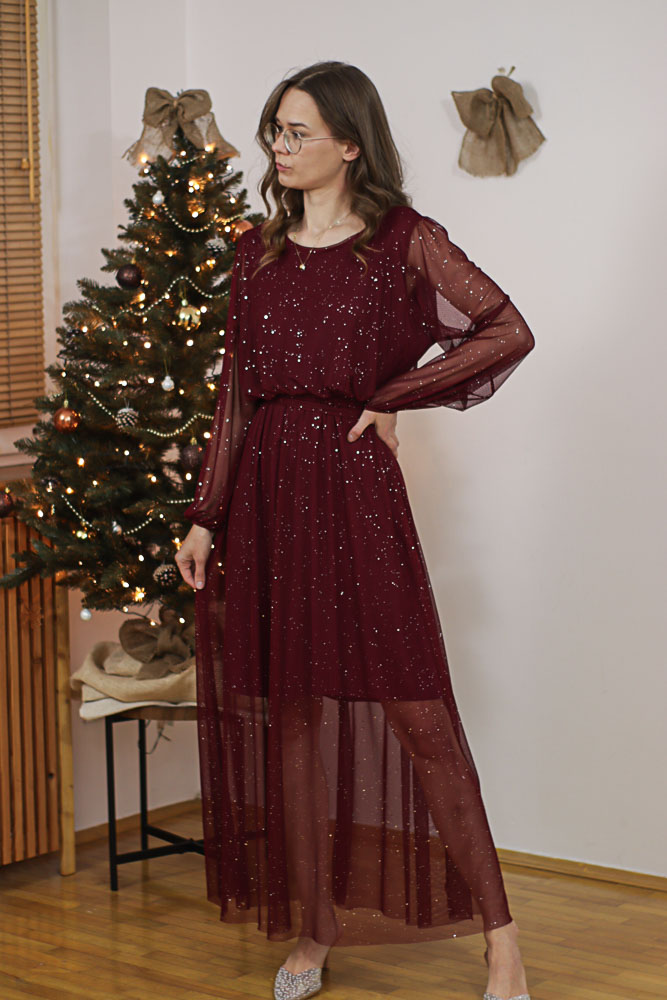 Carrichtera - tiulowa sukienka maxi z błyszczącymi elementami