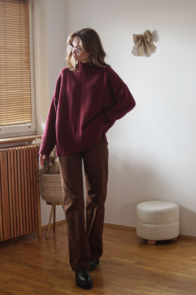 Campsis - oversizowy sweter z półgolfem (80% wełna)-14