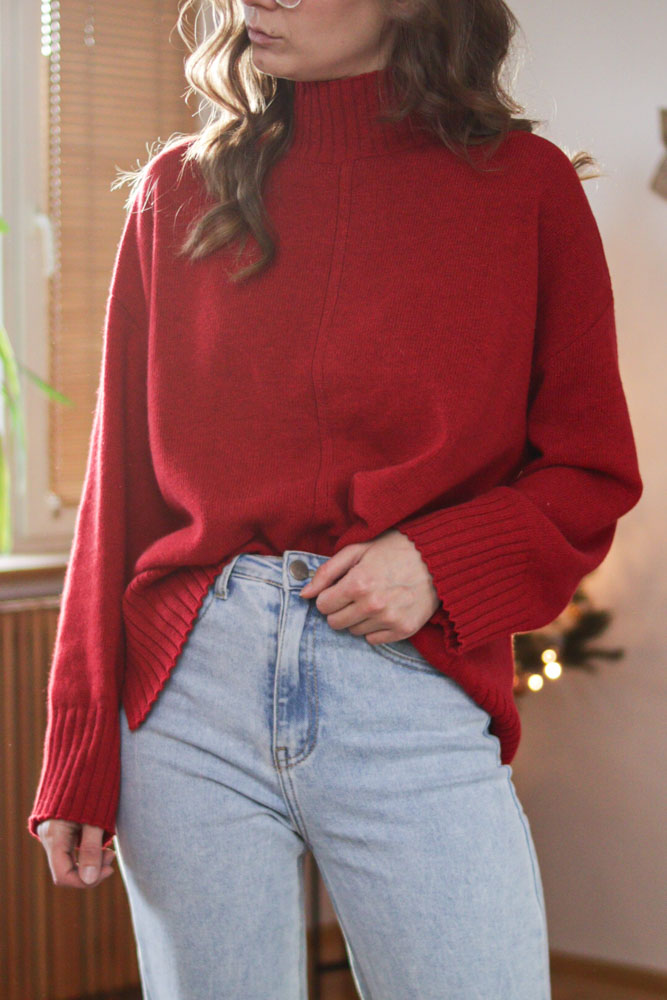 Campsis - oversizowy sweter z półgolfem (80% wełna)-3