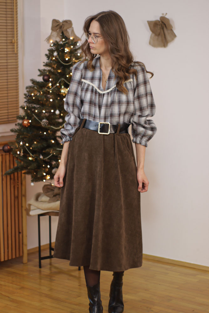 Aristolochia - sztruksowa spódnica midi z kieszeniami-17