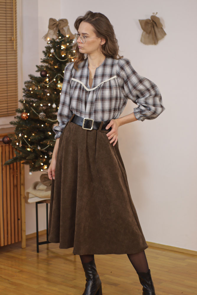 Aristolochia - sztruksowa spódnica midi z kieszeniami-18