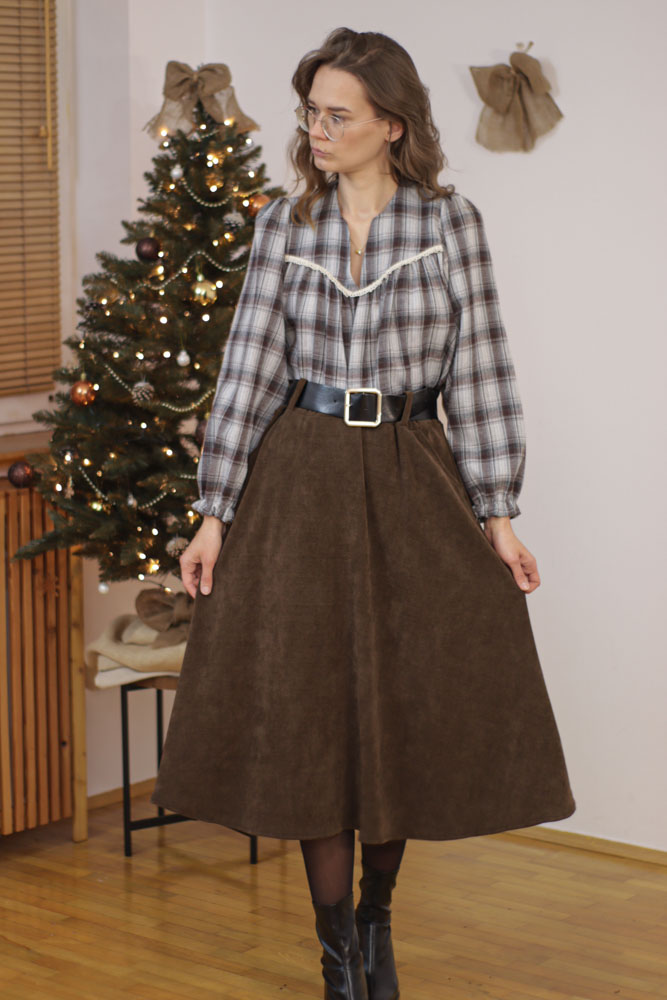 Aristolochia - sztruksowa spódnica midi z kieszeniami-19