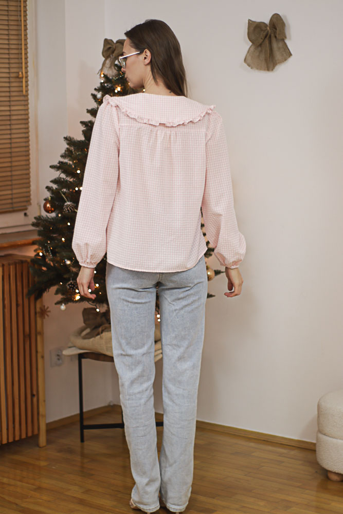 Campylopus - koszula w pastelową kratkę z haftami na ozdobnym kołnierzyku -01 Campylopus - koszula w pastelową kratkę z haftami na ozdobnym kołnierzyku