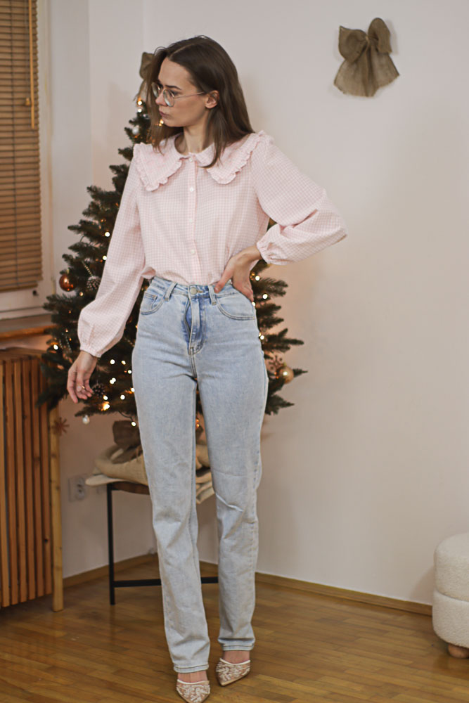 Campylopus - koszula w pastelową kratkę z haftami na ozdobnym kołnierzyku -04 Campylopus - koszula w pastelową kratkę z haftami na ozdobnym kołnierzyku