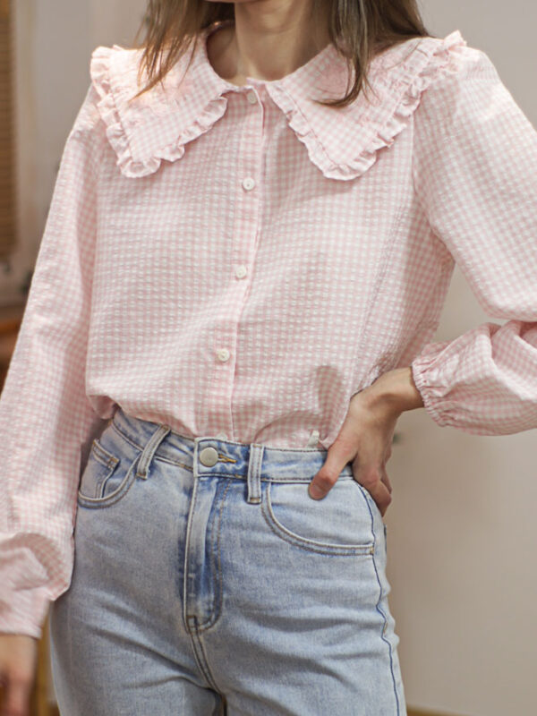 Campylopus - koszula w pastelową kratkę z haftami na ozdobnym kołnierzyku