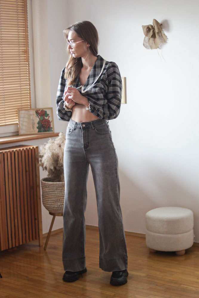 Amygdalus - długie, czarne jeansy z prostą nogawką i wysokim stanem -08