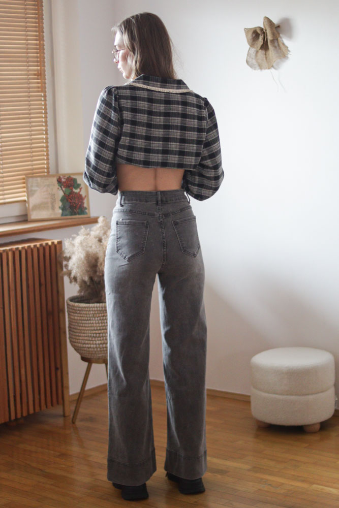 Amygdalus - długie, czarne jeansy z prostą nogawką i wysokim stanem -10