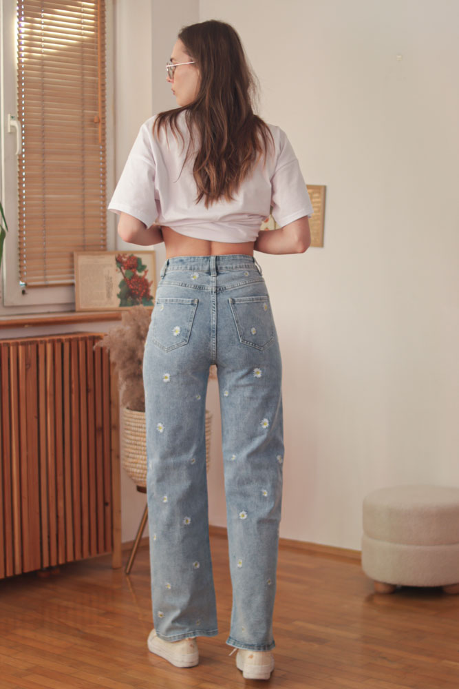 Bellis WIDE LEG (wysoki stan) - jeansy w stokrotki z prostymi nogawkami-7