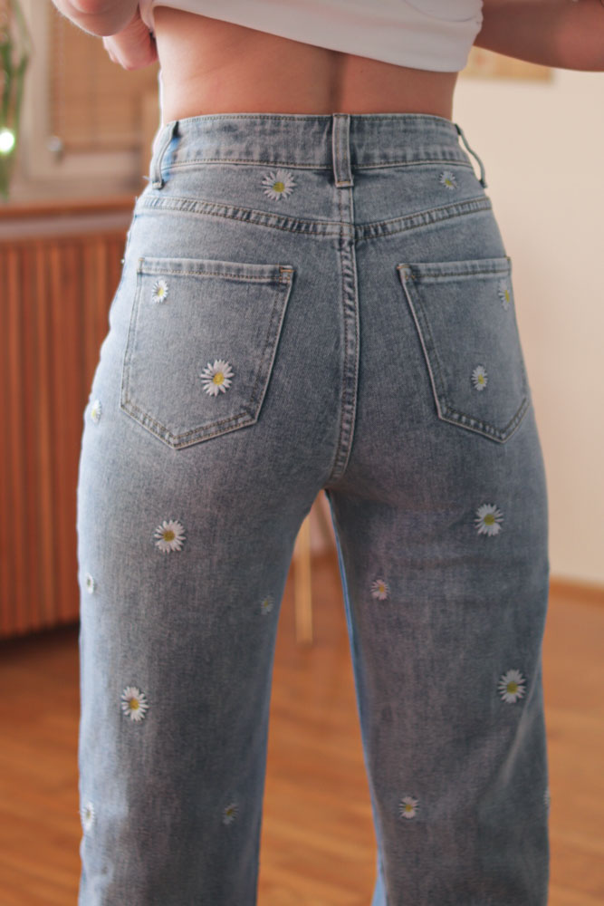 Bellis WIDE LEG (wysoki stan) - jeansy w stokrotki z prostymi nogawkami-8