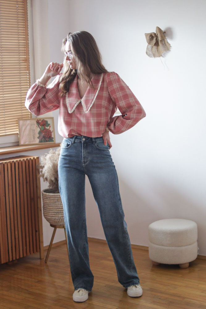 Ceiba PINK - wiskozowa (89%) bluzka z dużym kołnierzem-01