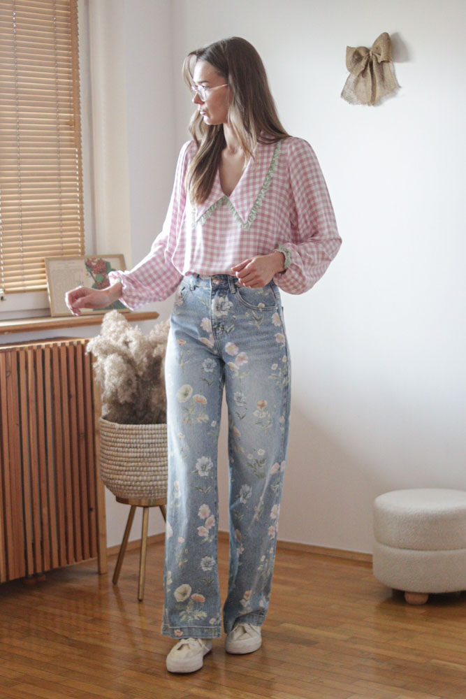 Ceiba PUDROWA KRATA - wiskozowa (100%) bluzka z dużym kołnierzem-04