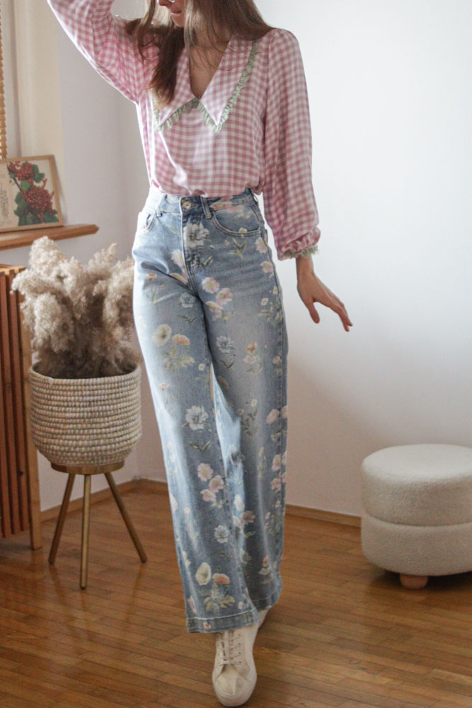 Ceiba PUDROWA KRATA - wiskozowa (100%) bluzka z dużym kołnierzem-10