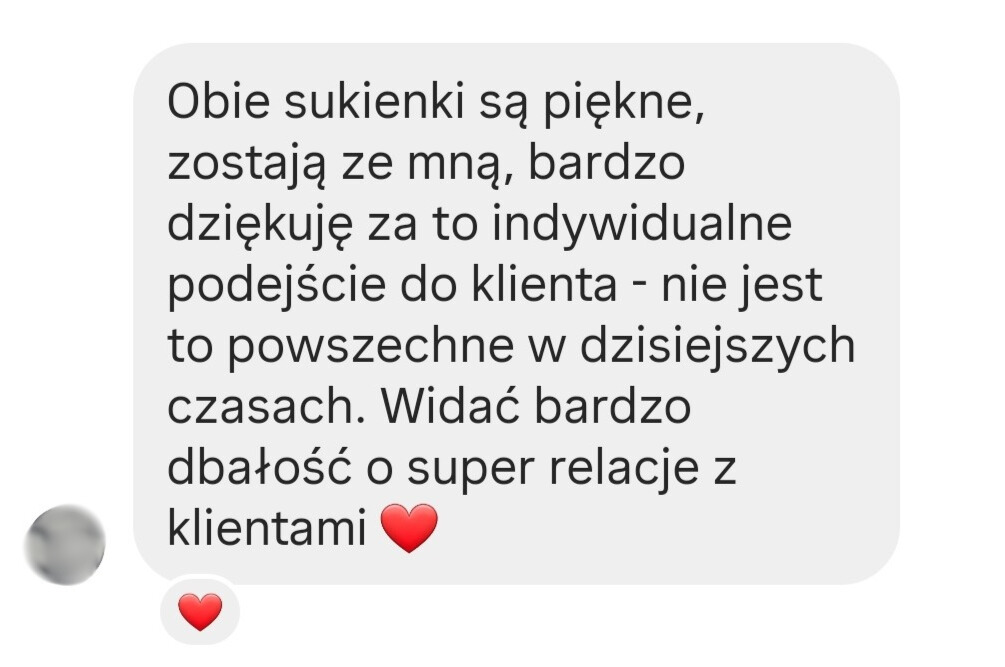 Opinia o Forise: Obie sukienki są piękne, zostają ze mną, bardzo dziękuję za to indywidualne podejście do klienta - nie jest to powszechne w dzisiejszych czasach. Widać bardzo dbałość o super relacje z klientami
