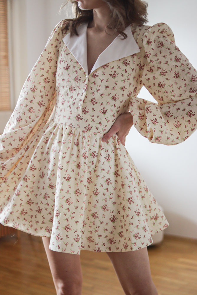 Zoysia - bawełniana, krótka sukienka z kołnierzem w kwiatki-16