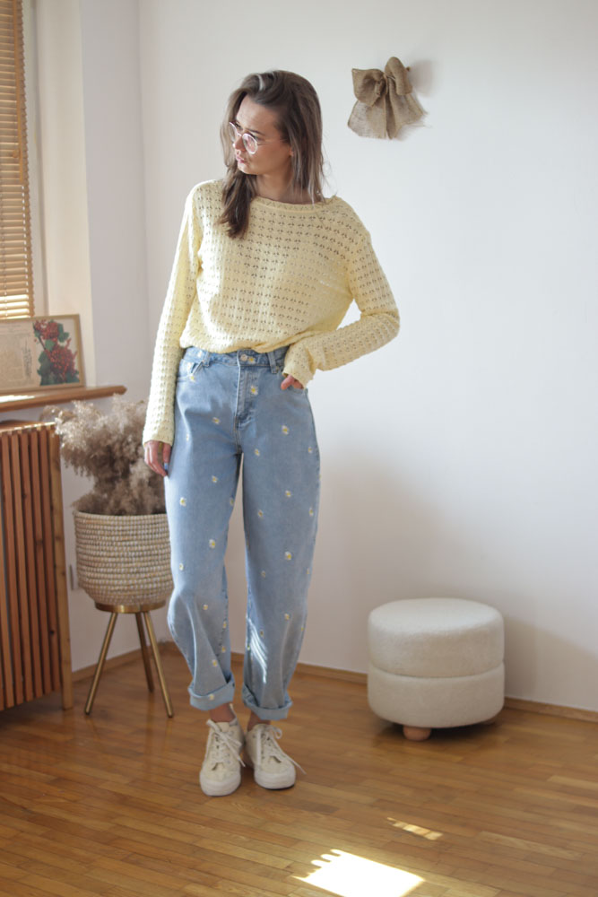 Bellis BALLOON - jeansy o kroju ballon w haftowane stokrotki-15