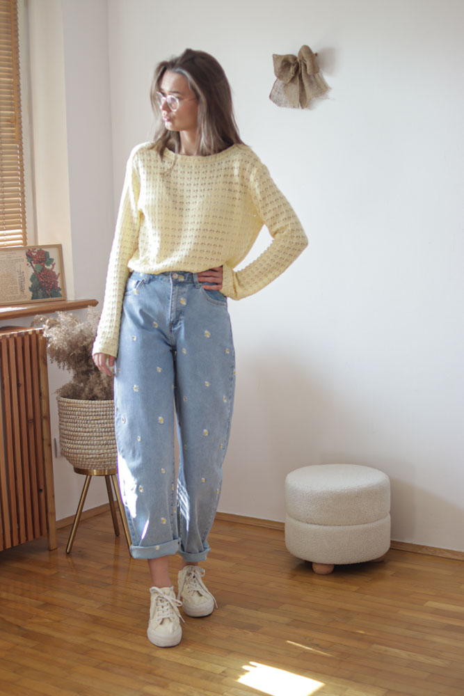 Bellis BALLOON - jeansy o kroju ballon w haftowane stokrotki-8