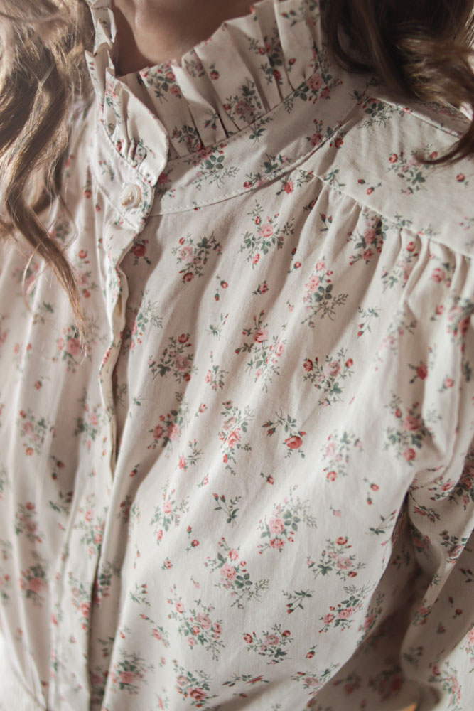 Kohleria - bawełniana koszula w kwiaty ze stójką-1